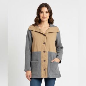 Hem & Thread 100% Cotton Shell Mixed Media Sherpa Lined Jacket - Tan & Gray - S